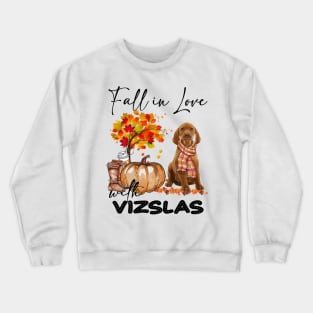 Fall In Love With Vizslas Fall Pumpkin Thanksgiving Crewneck Sweatshirt